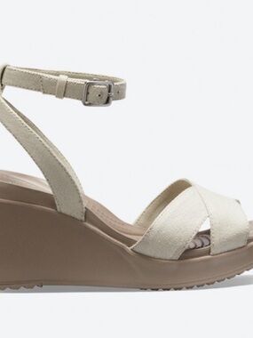 CROCS Women's Cream Cross-Strap Wedge Sandal